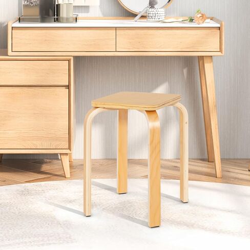 GLACER Stackable Stools, 18-Inch Wooden Student Chair Set of 4 w/Square Top, Anti-Slip Foot Pad, Flexible Seating for Elementary, Classroom Stools for Dining Room Office Kitchen (Natural) in Kuwait