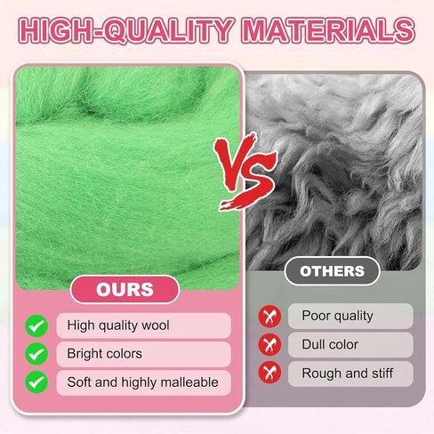 غزل الصوف المتجول من MECCANIXITY صوف ناعم التلبيد 50 جم/1.76 أونصة غزل مكتنز نقي لتلبيد الإبرة وبطانية الحياكة فن النسيج الدوار DIY Craft Pink in Kuwait