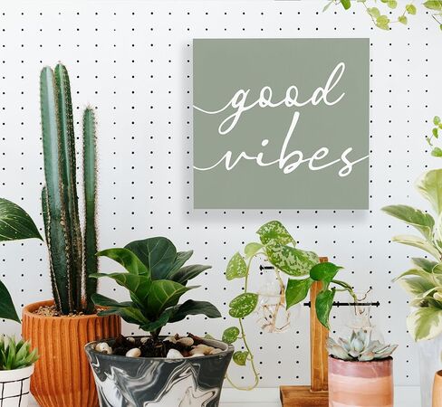SRADMO Good Vibes Botanical Eucalyptus Leaves Wood Box Sign Desk Decor, Good Vibes Sign, Rustic Eucalyptus Leaves Wooden Block Box Sign Decoration For Home Office Shelf Table Decor in Kuwait