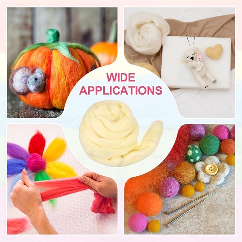 غزل الصوف المتجول من MECCANIXITY صوف ناعم التلبيد 50 جم/1.76 أونصة غزل مكتنز نقي لتلبيد الإبرة وبطانية الحياكة فن النسيج الدوار DIY Craft Pink in Kuwait