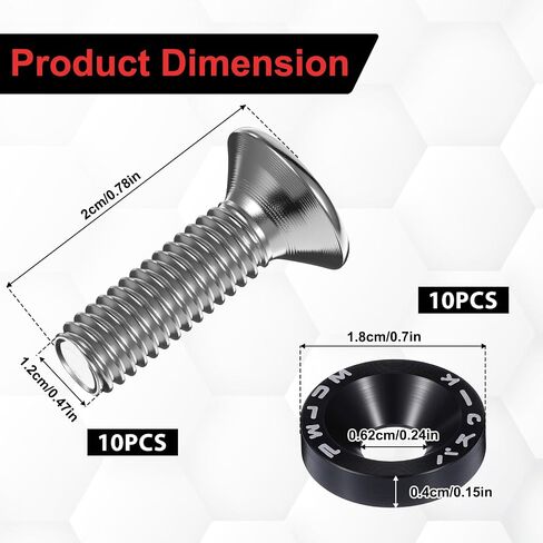 20PCS Bumper Fender Washers, M6 Fender Washer Bolt Kit, Aluminum Bumper Washers with Stainless Steel Bolts, Engine Dress up Kit, Engine Bay Dress up Fasteners for Car Motorcycle in Saudi Arabia