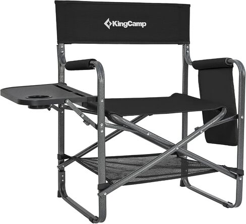 KingCamp Padded Outdoor Folding Director Chair with Side Table, Integrated Cupholder, and Pockets for Camping, Sporting Events, and Picnics, Black in Saudi Arabia