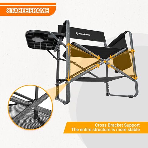KingCamp Padded Outdoor Folding Director Chair with Side Table, Integrated Cupholder, and Pockets for Camping, Sporting Events, and Picnics, Black in Saudi Arabia