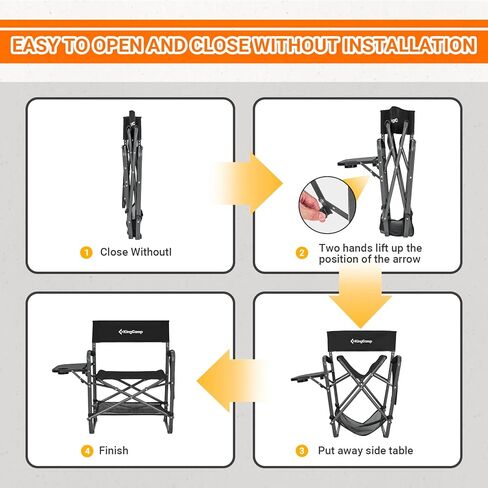 KingCamp Padded Outdoor Folding Director Chair with Side Table, Integrated Cupholder, and Pockets for Camping, Sporting Events, and Picnics, Black in Saudi Arabia