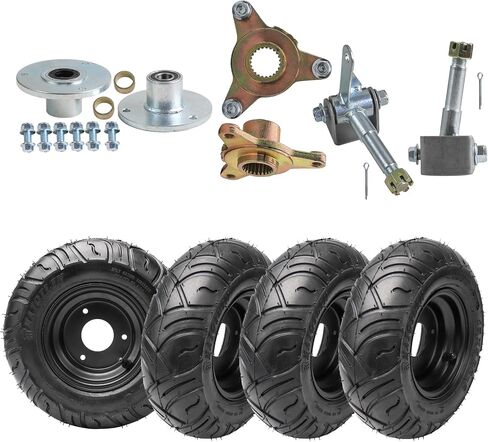 Set of 4 13x5.00-6 Tire and Wheel Go Kart Tubeless Tire and Rim, with Front Rear 3 Bolt Wheel Hubs, Steering Spindles for ATV UTV Go Kart Quad Golf Carts 4 Wheelers Mini Bike Snow Blower (Silver) in Saudi Arabia