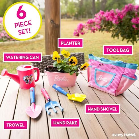 Barbie Garden Set – Real Gardening Tools for Kids with Watering Can, Metal Tools, Flower Pot and Storage Bag – Pink Tool Playset for Outdoors, 6 Pieces in Saudi Arabia