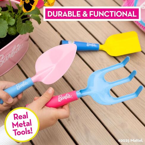 Barbie Garden Set – Real Gardening Tools for Kids with Watering Can, Metal Tools, Flower Pot and Storage Bag – Pink Tool Playset for Outdoors, 6 Pieces in Saudi Arabia