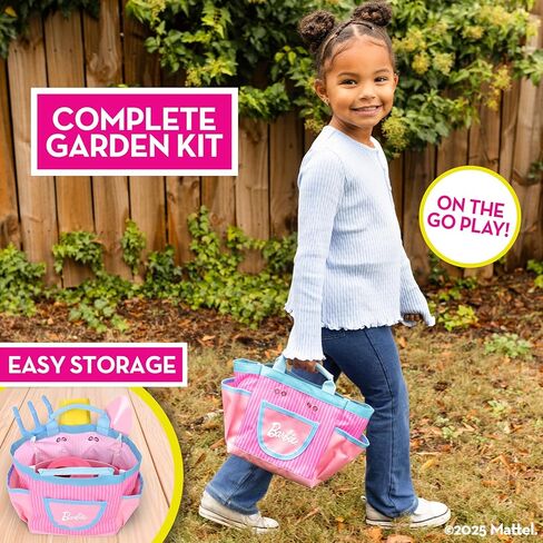 Barbie Garden Set – Real Gardening Tools for Kids with Watering Can, Metal Tools, Flower Pot and Storage Bag – Pink Tool Playset for Outdoors, 6 Pieces in Saudi Arabia