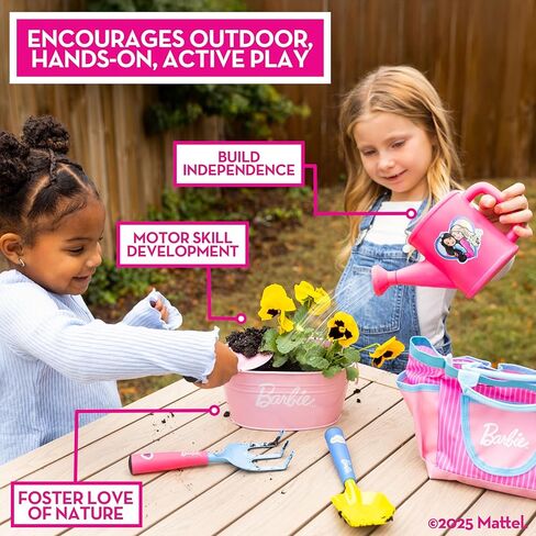 Barbie Garden Set – Real Gardening Tools for Kids with Watering Can, Metal Tools, Flower Pot and Storage Bag – Pink Tool Playset for Outdoors, 6 Pieces in Saudi Arabia