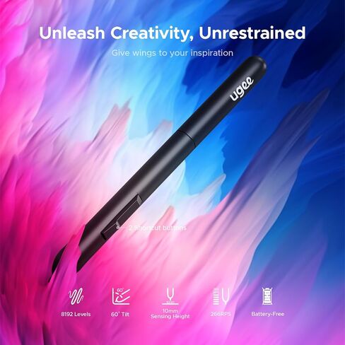 تابلت رسم الرسومات اللاسلكي، لوحة رسم رقمية UGEE S1060W مع 12 مفتاحًا ساخنًا، تابلت قلم 10 × 6.3 بوصة مع 8192 مستوى قلم خالٍ من البطارية يدعم Android/Windows/Mac OS/Chrome OS/Linux in Kuwait