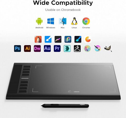 تابلت رسم الرسومات اللاسلكي، لوحة رسم رقمية UGEE S1060W مع 12 مفتاحًا ساخنًا، تابلت قلم 10 × 6.3 بوصة مع 8192 مستوى قلم خالٍ من البطارية يدعم Android/Windows/Mac OS/Chrome OS/Linux in Kuwait
