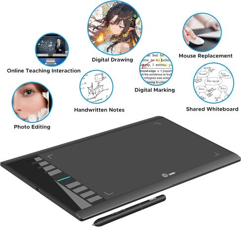 تابلت رسم الرسومات اللاسلكي، لوحة رسم رقمية UGEE S1060W مع 12 مفتاحًا ساخنًا، تابلت قلم 10 × 6.3 بوصة مع 8192 مستوى قلم خالٍ من البطارية يدعم Android/Windows/Mac OS/Chrome OS/Linux in Kuwait