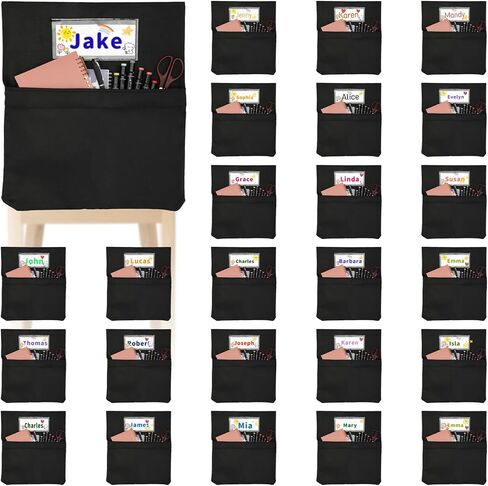 Chair Pockets for Classroom, 20 x 17 Inch Extra Large Seat Sacks with Name Tags, Heavy-Duty Oxford Fabric Chair Organizers for School, Home, Office – Black (24 PCS) in Saudi Arabia