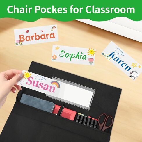 Chair Pockets for Classroom, 20 x 17 Inch Extra Large Seat Sacks with Name Tags, Heavy-Duty Oxford Fabric Chair Organizers for School, Home, Office – Black (24 PCS) in Saudi Arabia