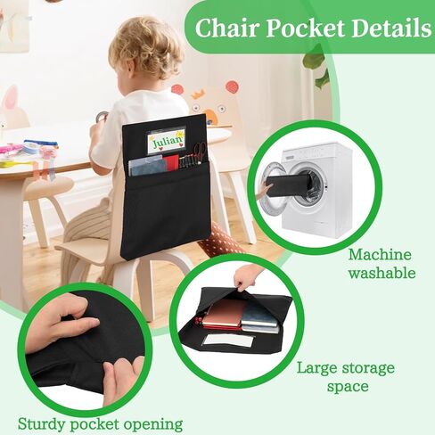 Chair Pockets for Classroom, 20 x 17 Inch Extra Large Seat Sacks with Name Tags, Heavy-Duty Oxford Fabric Chair Organizers for School, Home, Office – Black (24 PCS) in Saudi Arabia