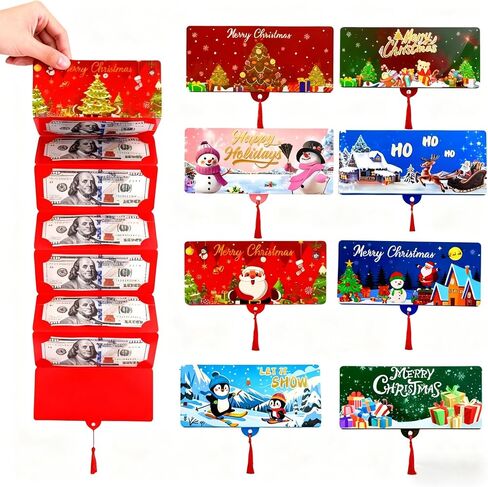 ظرف عيد الميلاد الجديد لعام 2025 للنقود، حامل نقود مع 10 فتحات للنقود، حامل نقود مفاجئ DIY لحفلة عيد الميلاد، مناسب للرجال والنساء والأطفال والأمهات والآباء (8 قطع متعددة الألوان) in Kuwait