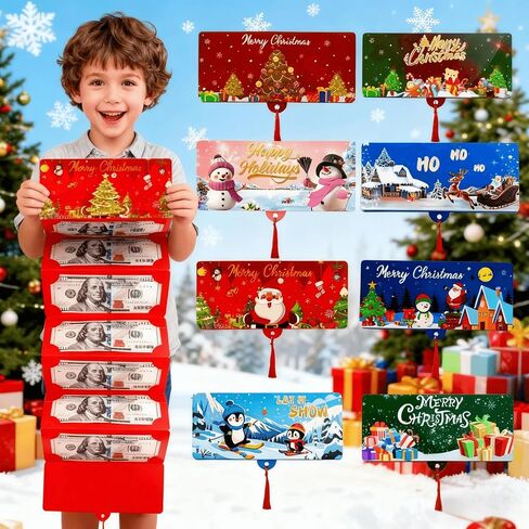 ظرف عيد الميلاد الجديد لعام 2025 للنقود، حامل نقود مع 10 فتحات للنقود، حامل نقود مفاجئ DIY لحفلة عيد الميلاد، مناسب للرجال والنساء والأطفال والأمهات والآباء (8 قطع متعددة الألوان) in Kuwait