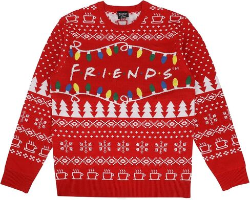 Friends TV Series Men's Logo and Holiday Lights Ugly Christmas Adult Pullover Sweater in Saudi Arabia