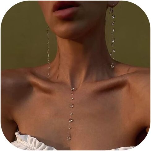 مجموعة أقراط قلادة قطرة الندى الشفافة للنساء مصنوعة يدويًا من مجوهرات Lariat لهدايا حفلات الزفاف in Kuwait