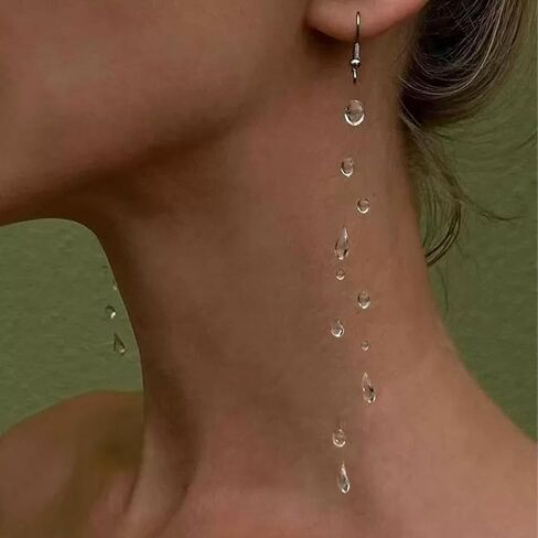 مجموعة أقراط قلادة قطرة الندى الشفافة للنساء مصنوعة يدويًا من مجوهرات Lariat لهدايا حفلات الزفاف in Kuwait