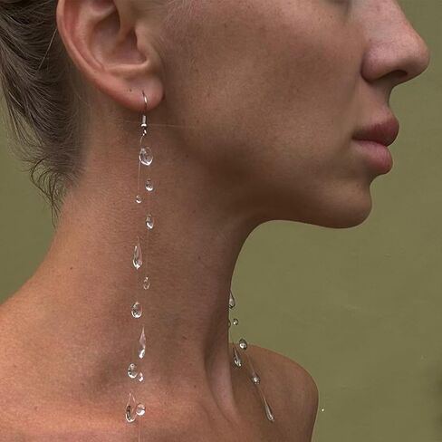 مجموعة أقراط قلادة قطرة الندى الشفافة للنساء مصنوعة يدويًا من مجوهرات Lariat لهدايا حفلات الزفاف in Kuwait