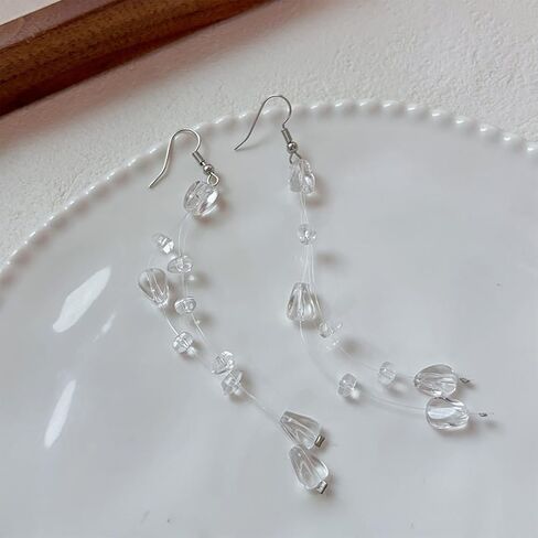 مجموعة أقراط قلادة قطرة الندى الشفافة للنساء مصنوعة يدويًا من مجوهرات Lariat لهدايا حفلات الزفاف in Kuwait