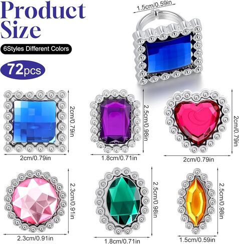 72 Pcs Colorful Plastic Rings, Adjustable Rings Princess Jewelry, Fake Ring for Costume Bridal Shower Dress Party Accessories in Saudi Arabia