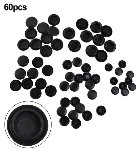 60 Piece Plastic Flush Mount Hole Assortment for Auto Body Sheet Metal Includes Depressed Center and Flush Types in Black Fits 3/8 1/2 3/4 7/8 Inch Hole Sizes in Saudi Arabia