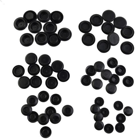 60 Piece Plastic Flush Mount Hole Assortment for Auto Body Sheet Metal Includes Depressed Center and Flush Types in Black Fits 3/8 1/2 3/4 7/8 Inch Hole Sizes in Saudi Arabia