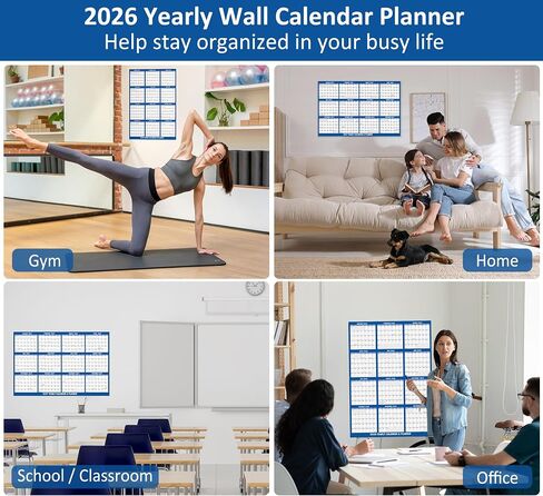 تقويم حائط 2026، تقويم سنوي كبير قابل للعكس أفقيًا ورأسيًا - ملصق صفحة واحدة رطب وجاف، تقويم معلق على الحائط، مخطط سنوي لمدة 12 شهرًا للمكتب/الأسرة/الكلية/اللياقة البدنية (أزرق -24*36) in Kuwait