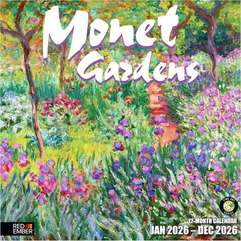 تقويم جداري RED EMBER Monet Gardens 2026 لمدة 12 شهرًا | 12 بوصة × 24 بوصة مفتوح | ورق سميك وقوي | هدية العيد | تقويم الفن الانطباعي كلود مونيه 2026 in Kuwait