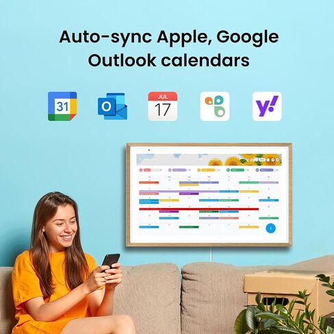 ApoloSign 27" Digital Calendar: Dual Mode Calendar with Google Play & Multi-calendar Sync, Electronic Planner & Chore Chart, Smart Touchscreen, Interactive Display for Family Schedules (Teak Wood, 27-inch) in Saudi Arabia