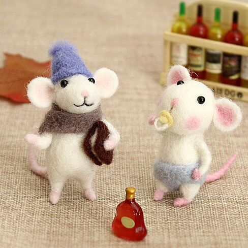 Needle Felting Kit, Beginner Felting Kits for Beginners Adult, Felt Animal Kit, Mice Needle Felting Starter Kit with Lanyard, Unfinished Wool Felt Mouse Craft Kit for Beginner DIY Craft in Kuwait