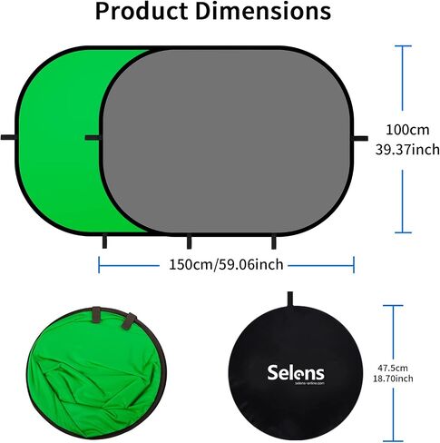 خلفية Selens قابلة للطي مقاس 59 × 39.3 بوصة منبثقة خلفية رمادية زرقاء مع حقيبة حمل لتصوير منتجات استوديو بث الصور على YouTube، خلفية زرقاء كروماكي 2 في 1 لوحة مزدوجة الجوانب in Saudi Arabia