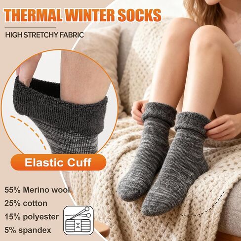 EBMORE 5 Pairs Womens Merino Wool Thermal Socks Winter Thick Warm Hiking Cozy Crew Comfy Boot Socks in Saudi Arabia