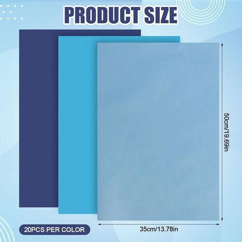 60 Sheets Gradient Blue Wrapping Paper, 3 Colors, 19.69x13.78 inches, Gift Wrap Tissue Paper for Christmas, Birthday, Party Decoration in Saudi Arabia