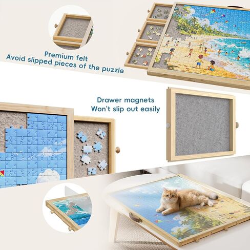 1500 Pcs Puzzle Board with 6 Drawers & Cover, Wooden Puzzle Table with Non-Slip Felt，Portable Jigsaw Wood Table with Handle 35"x26.1" in Saudi Arabia