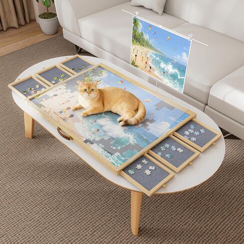 1500 Pcs Puzzle Board with 6 Drawers & Cover, Wooden Puzzle Table with Non-Slip Felt，Portable Jigsaw Wood Table with Handle 35"x26.1" in Saudi Arabia