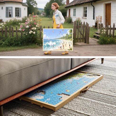 1500 Pcs Puzzle Board with 6 Drawers & Cover, Wooden Puzzle Table with Non-Slip Felt，Portable Jigsaw Wood Table with Handle 35"x26.1" in Saudi Arabia