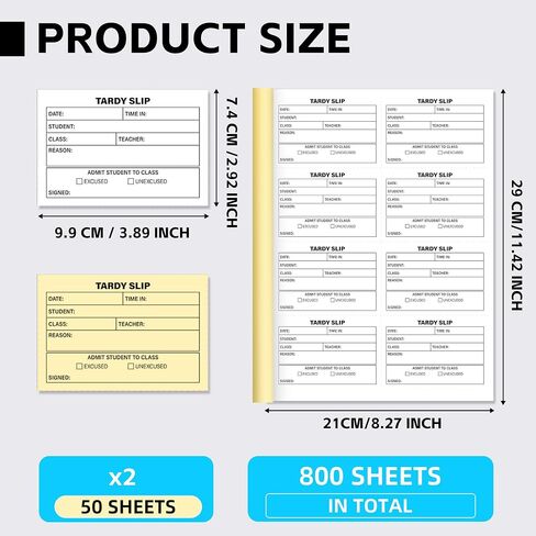 800pcs Tardy Slip Book with Carbonless Duplicates – Easy Removal, Tear-Off Pages for Student Late Arrivals, Teacher Register Copy, School Supplies in Saudi Arabia
