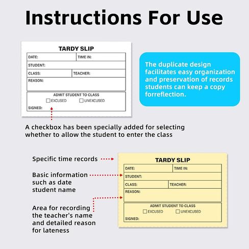 800pcs Tardy Slip Book with Carbonless Duplicates – Easy Removal, Tear-Off Pages for Student Late Arrivals, Teacher Register Copy, School Supplies in Saudi Arabia