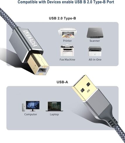 AkoaDa USB 2.0 Printer Cable 20FT, USB Type A Male to B Male Printer Scanner Cord High Speed Compatible with HP, Canon, Dell, Epson, Lexmark, Xerox, Samsung Black in Kuwait