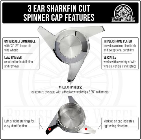 3 أغطية دوارة للأذن مع شعارات رقاقة معدنية صلبة من الكروم والأحمر (مجموعة من 4) | مصممة للسائقين المنخفضين، والسيارات الكلاسيكية، والبنيات المخصصة ذات العجلات السلكية in Kuwait