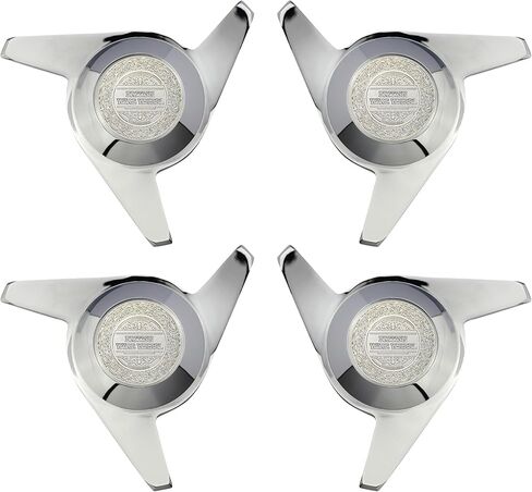 3 أغطية دوارة للأذن مع شعارات رقاقة معدنية صلبة من الكروم والأحمر (مجموعة من 4) | مصممة للسائقين المنخفضين، والسيارات الكلاسيكية، والبنيات المخصصة ذات العجلات السلكية in Kuwait