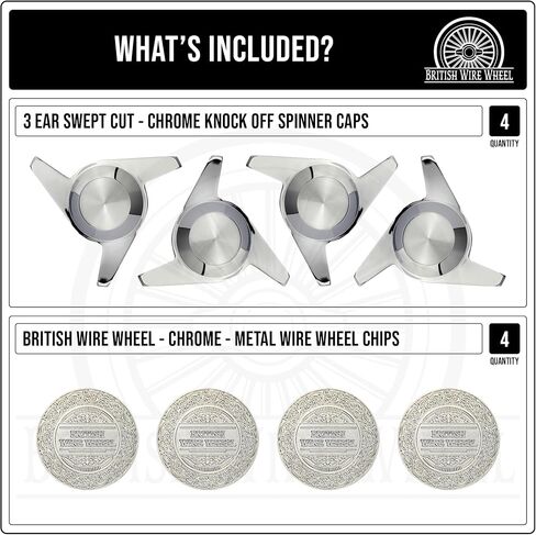 3 أغطية دوارة للأذن مع شعارات رقاقة معدنية صلبة من الكروم والأحمر (مجموعة من 4) | مصممة للسائقين المنخفضين، والسيارات الكلاسيكية، والبنيات المخصصة ذات العجلات السلكية in Kuwait