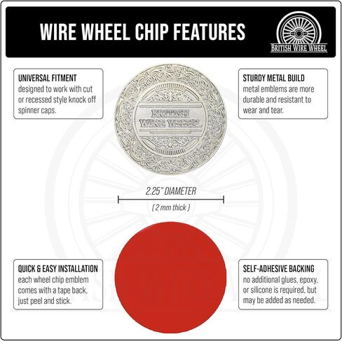 3 أغطية دوارة للأذن مع شعارات رقاقة معدنية صلبة من الكروم والأحمر (مجموعة من 4) | مصممة للسائقين المنخفضين، والسيارات الكلاسيكية، والبنيات المخصصة ذات العجلات السلكية in Kuwait
