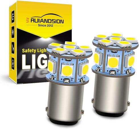 Ruiandsion 2 قطعة 1157 BAY15D مصابيح LED 12 فولت خيوط مزدوجة فائقة السطوع 5050 12SMD مصباح LED أبيض للنسخ الاحتياطي للأضواء العكسية وأضواء الفرامل الخلفية، غير قطبية in Kuwait