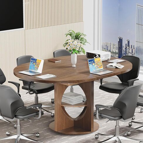 Black Extendable Round Conference Room Table for 4-6, 43-59 Inch Oval Meeting Room Table with Storage, Wooden Circle Desk with Leaf, Space Saving, for Office, Conference Room, Boardroom, Seminar in Saudi Arabia