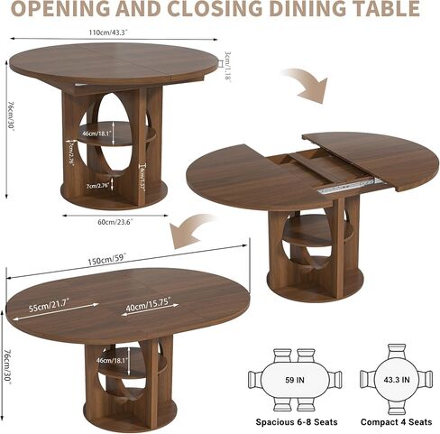 Black Extendable Round Conference Room Table for 4-6, 43-59 Inch Oval Meeting Room Table with Storage, Wooden Circle Desk with Leaf, Space Saving, for Office, Conference Room, Boardroom, Seminar in Saudi Arabia