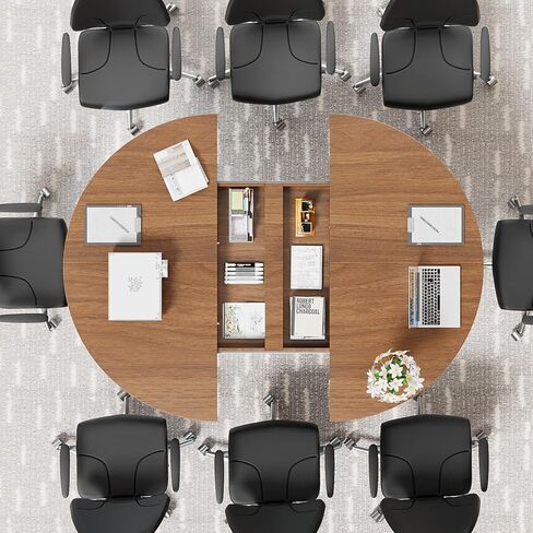 Black Extendable Round Conference Room Table for 4-6, 43-59 Inch Oval Meeting Room Table with Storage, Wooden Circle Desk with Leaf, Space Saving, for Office, Conference Room, Boardroom, Seminar in Saudi Arabia